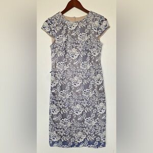 Phoebe Couture - Blue / White Floral Zip Up Open Back Midi Dress - Size 4